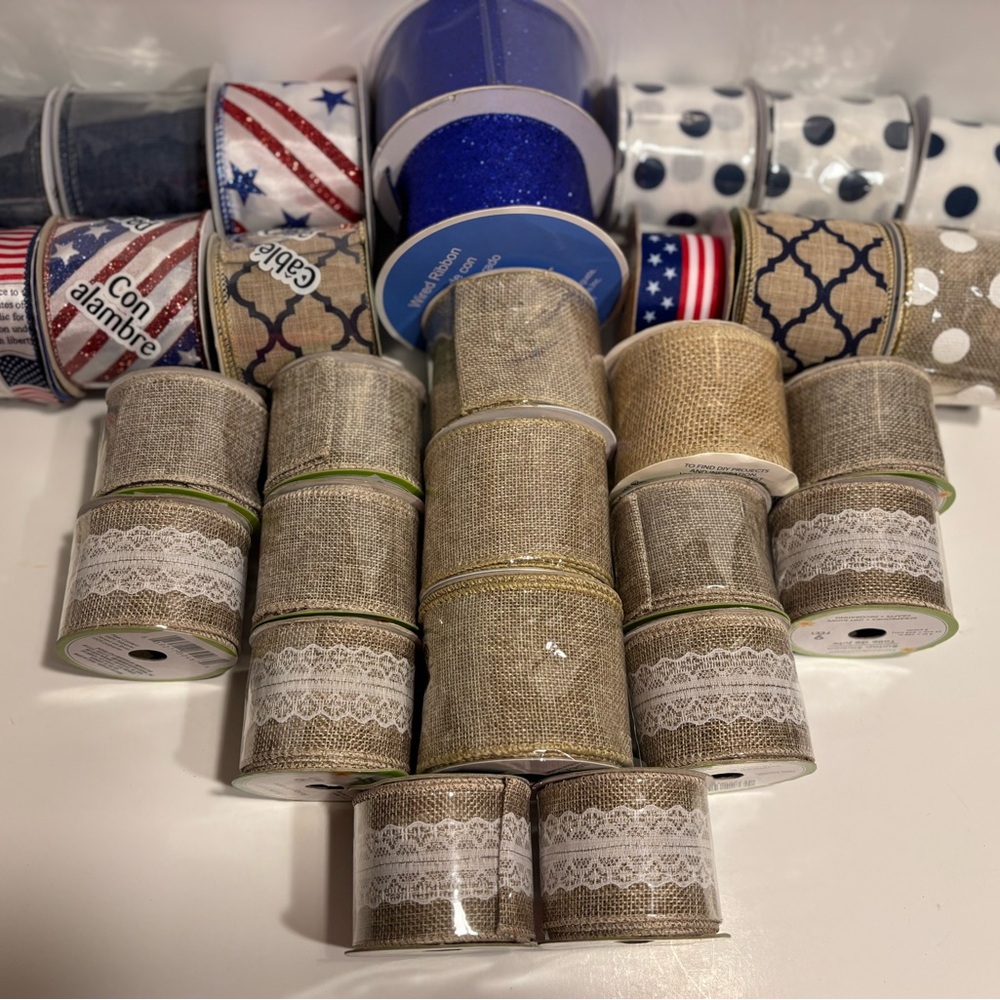 29 Spools Ribbon Wired & Straight Edge Wreaths Crafting Decor Patriotic Flags